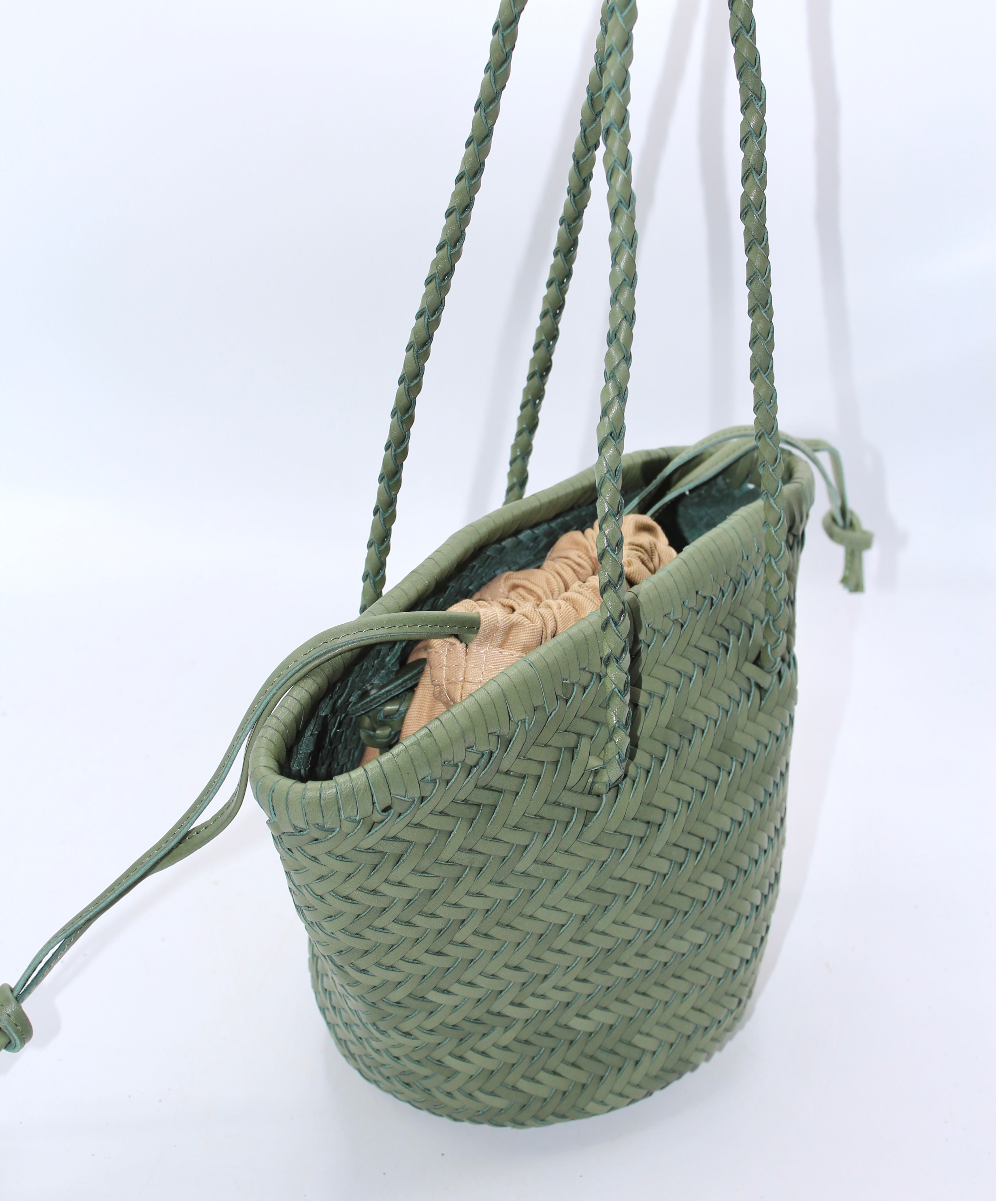 Carmel - Hand Woven Top Grain Leather Bucket Bag Rose Mary