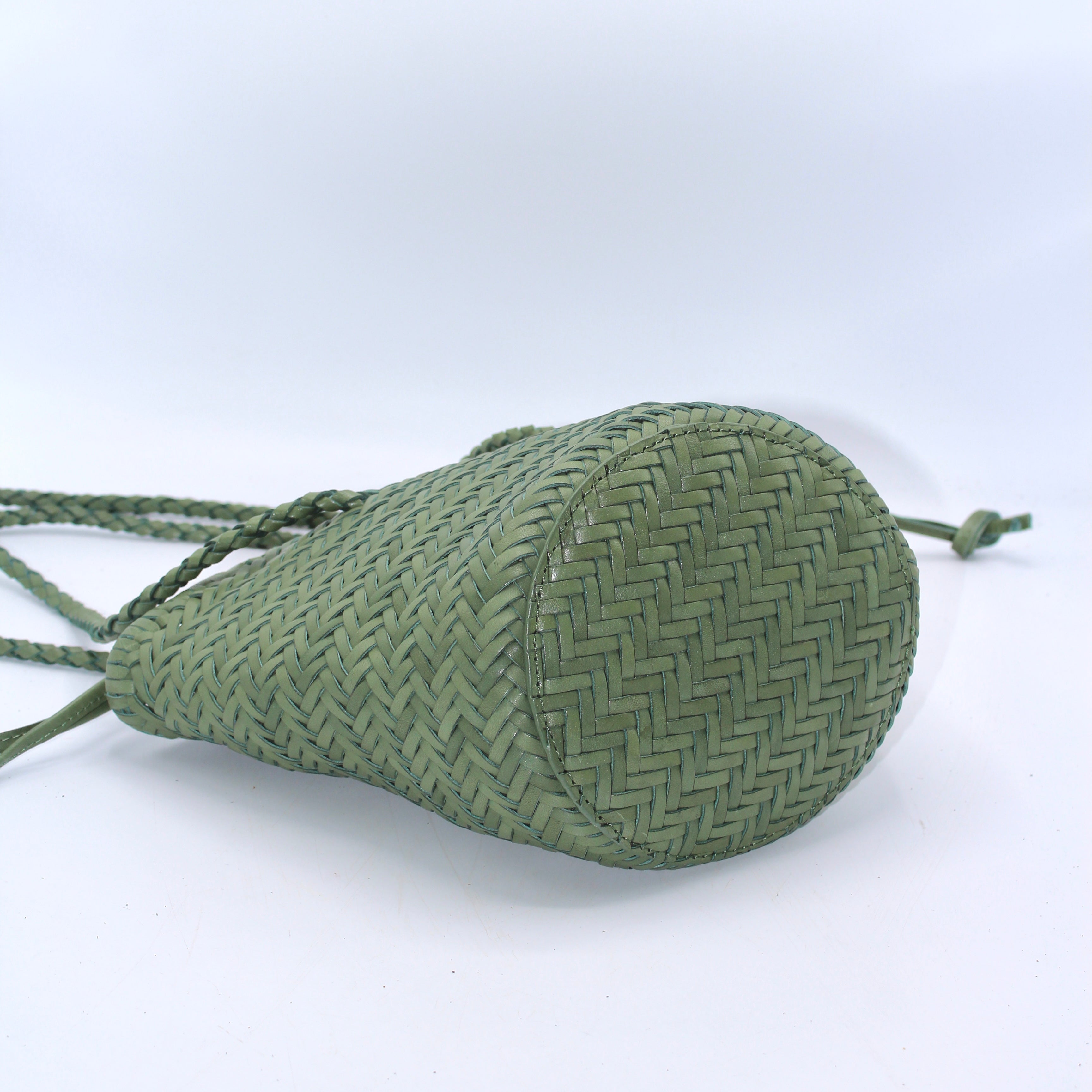 Carmel - Hand Woven Top Grain Leather Bucket Bag Rose Mary