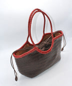 Carmel - Handwoven Bicolor Tote Bag Retro Red & Coffee