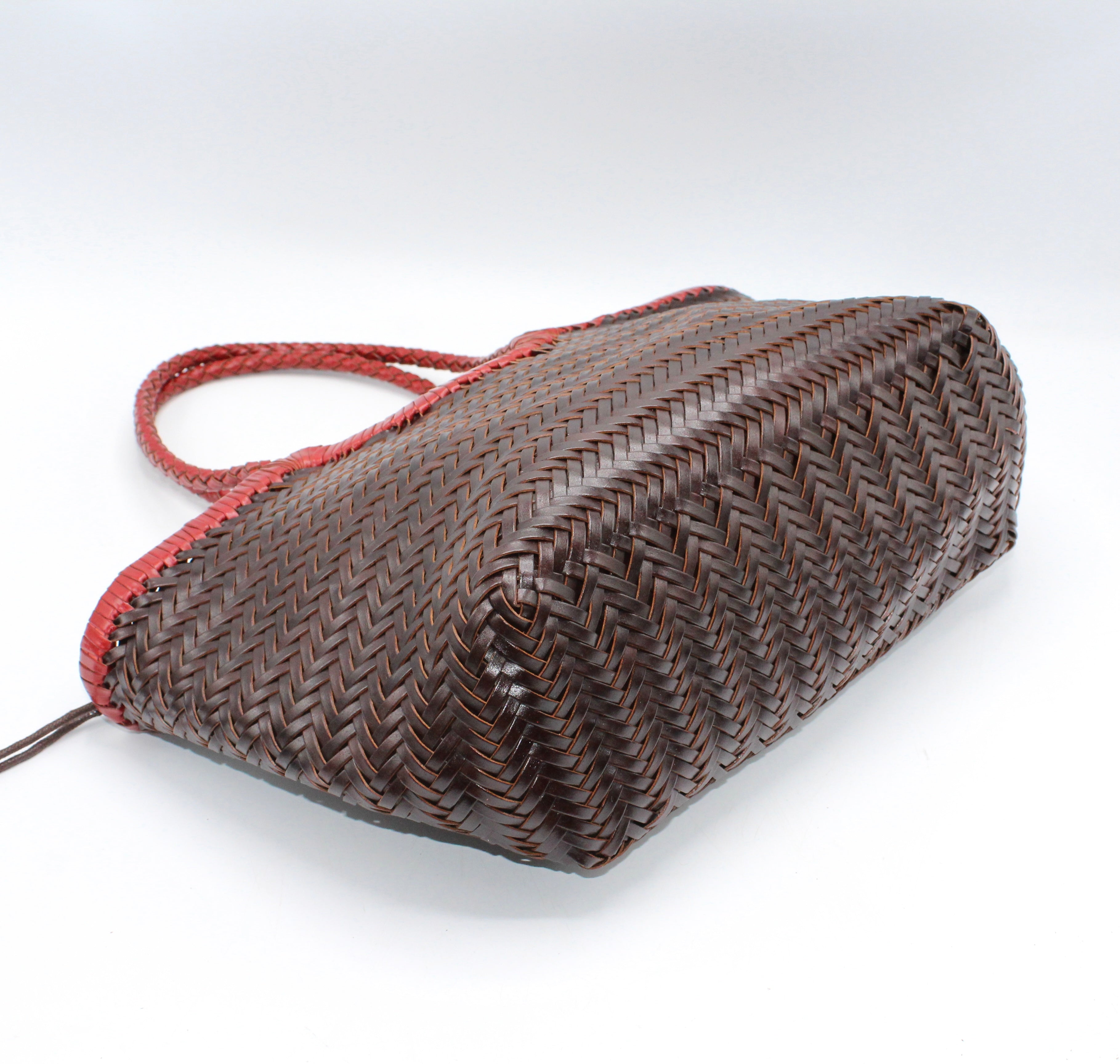 Carmel - Handwoven Bicolor Tote Bag Retro Red & Coffee