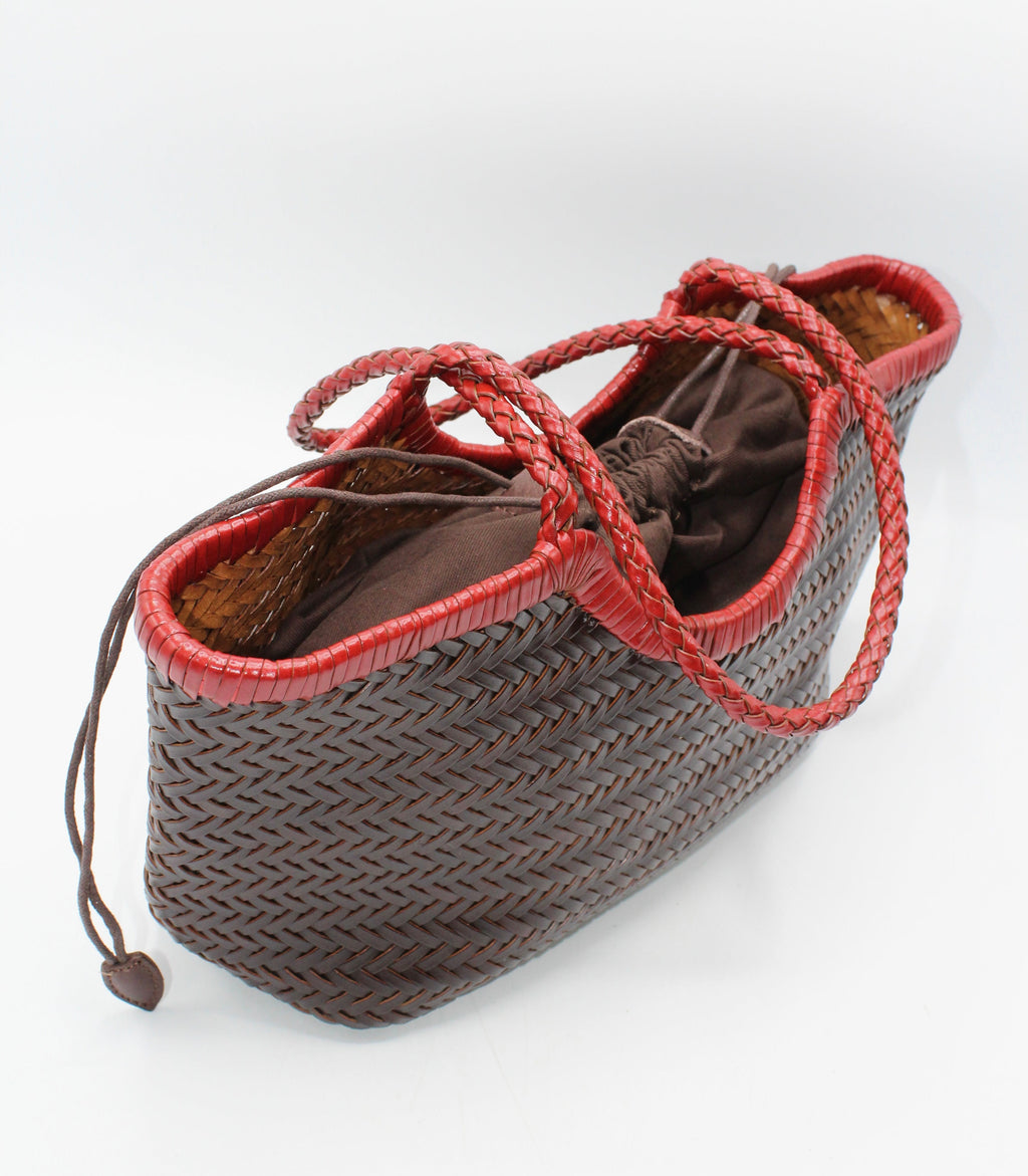 Carmel - Handwoven Bicolor Tote Bag Retro Red & Coffee