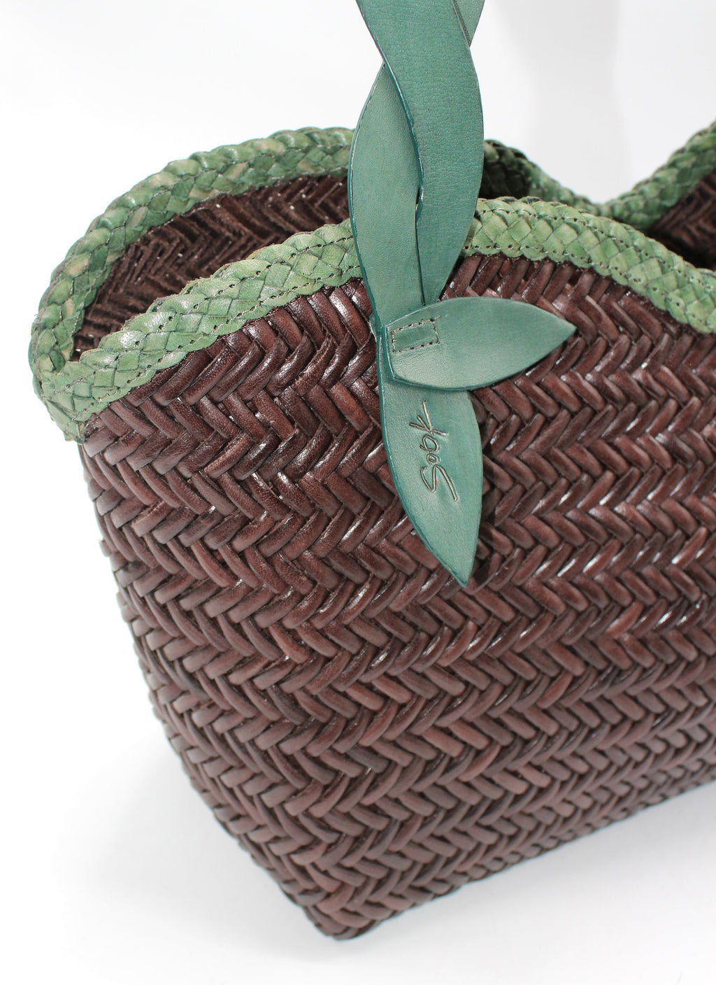 Léafa - Borsa Artigianale a Spalla Tessuta a Mano Verde e Caffè