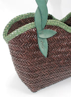 Léafa - Borsa Artigianale a Spalla Tessuta a Mano Verde e Caffè