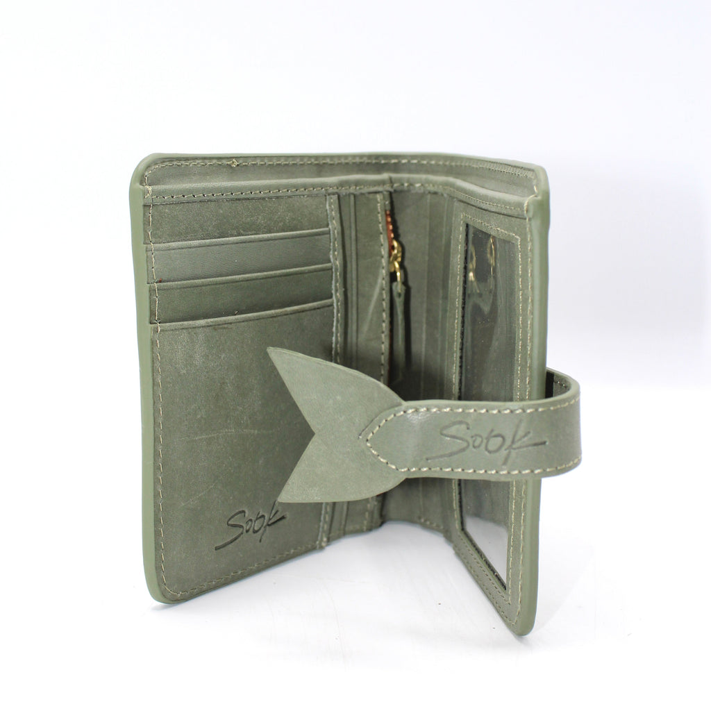 Lumi - Handwoven Leather Short Wallet Avocado & Teal