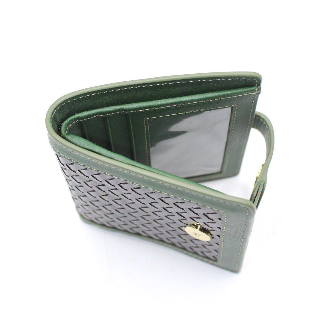 Lumi - Portafoglio corto in pelle intrecciata Verde e Caffè Scuro