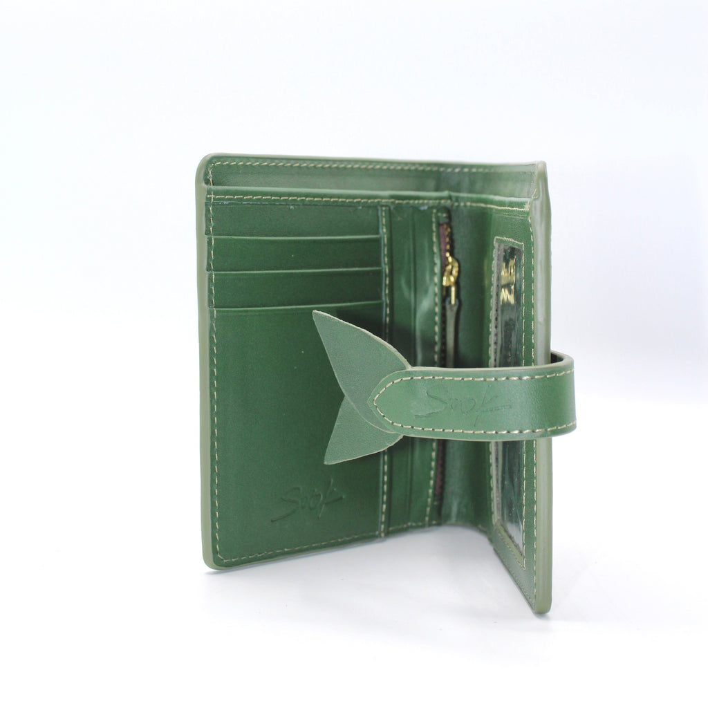 Lumi - Portafoglio corto in pelle intrecciata Verde e Caffè Scuro