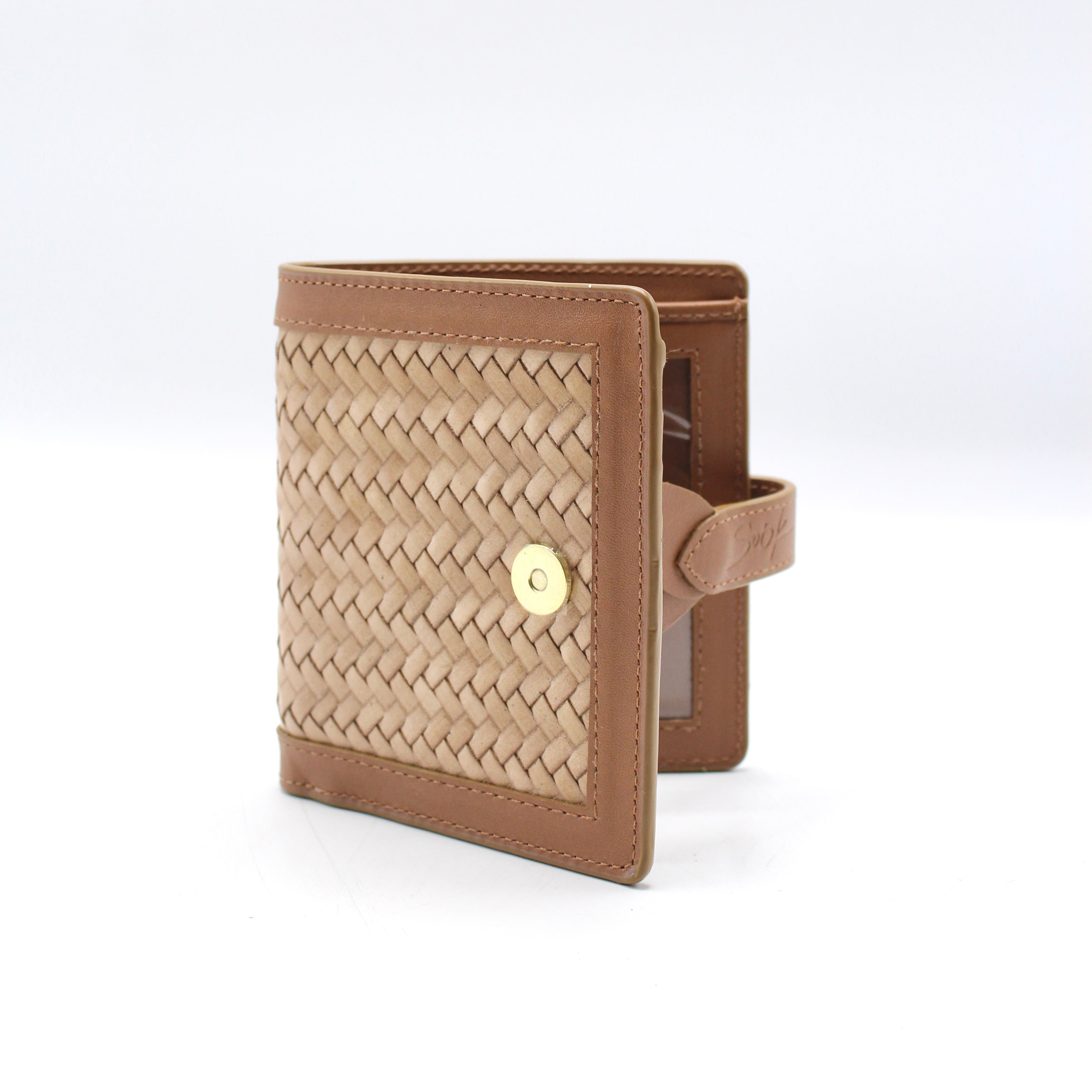 Lumi - Handwoven Leather Short Wallet Brown & Taupe