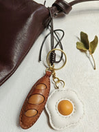 Egg and Bread - Handmade Grain Leather Bag Charm Key Holder