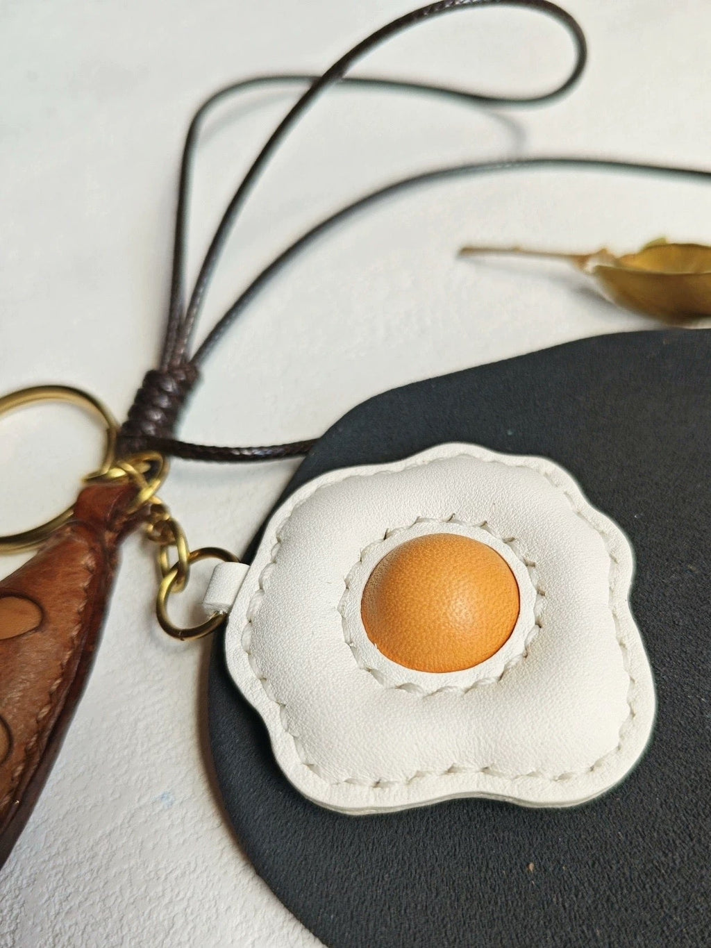 Egg and Bread - Handmade Grain Leather Bag Charm Key Holder