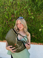 Carmel - Genuine Leather U Shape Handwoven Tote Bag Green