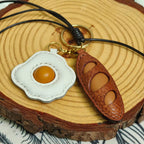 Egg and Bread - Handmade Grain Leather Bag Charm Key Holder