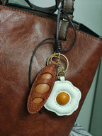Egg and Bread - Handmade Grain Leather Bag Charm Key Holder