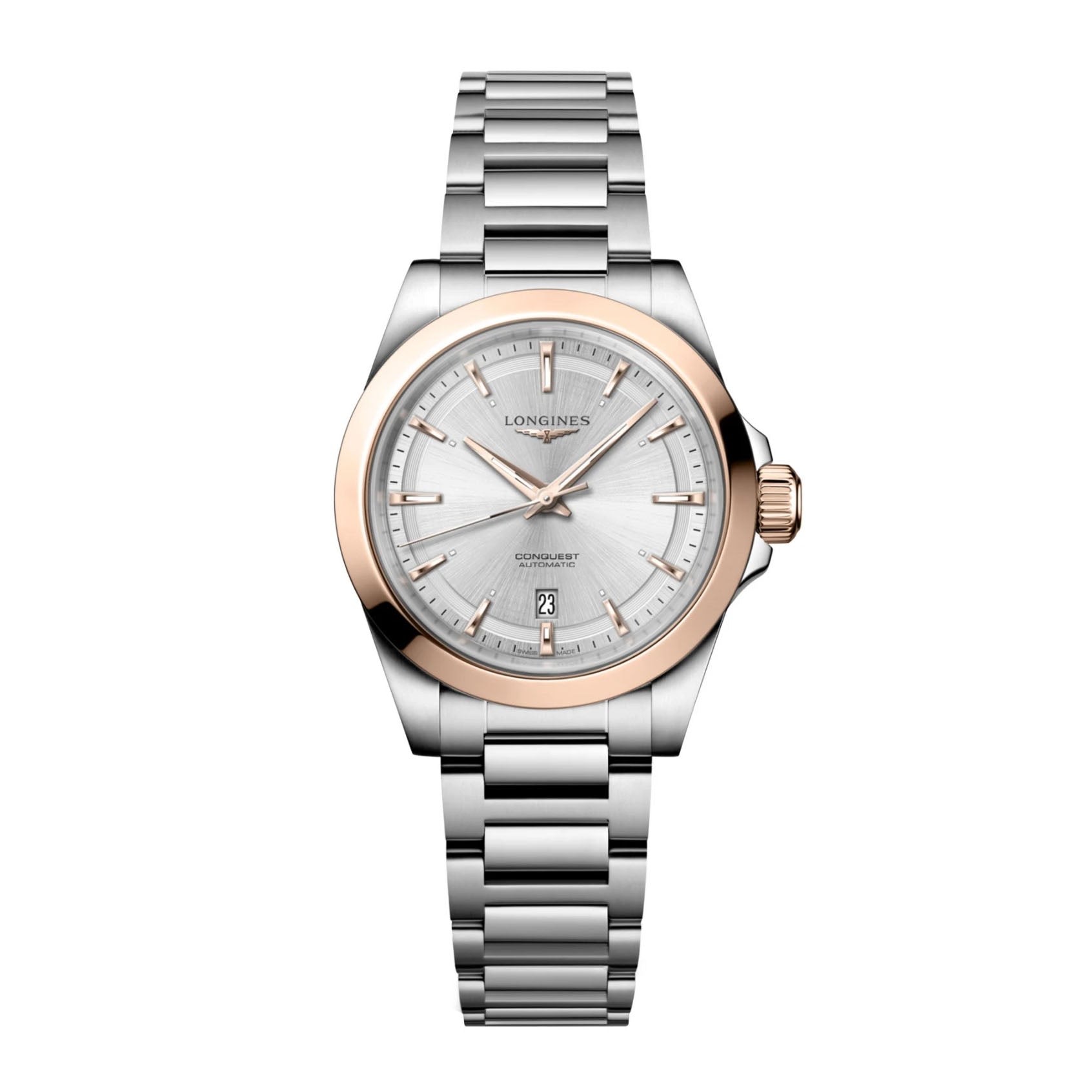 Longines orologio Conquest 30mm argento automatico oro rosa acciaio L3.320.5.72.6