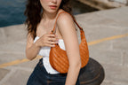 Carmel- Hand Weave Leather Moon Crescent Bag Brown