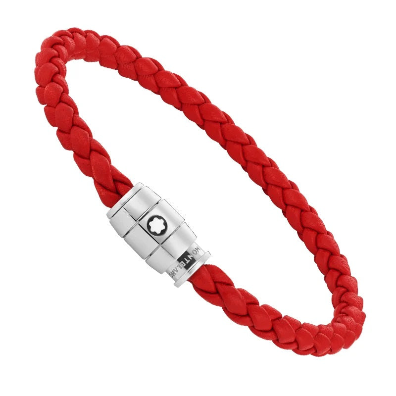 Montblanc red braided leather bracelet 3-ring closure size S 130901 60
