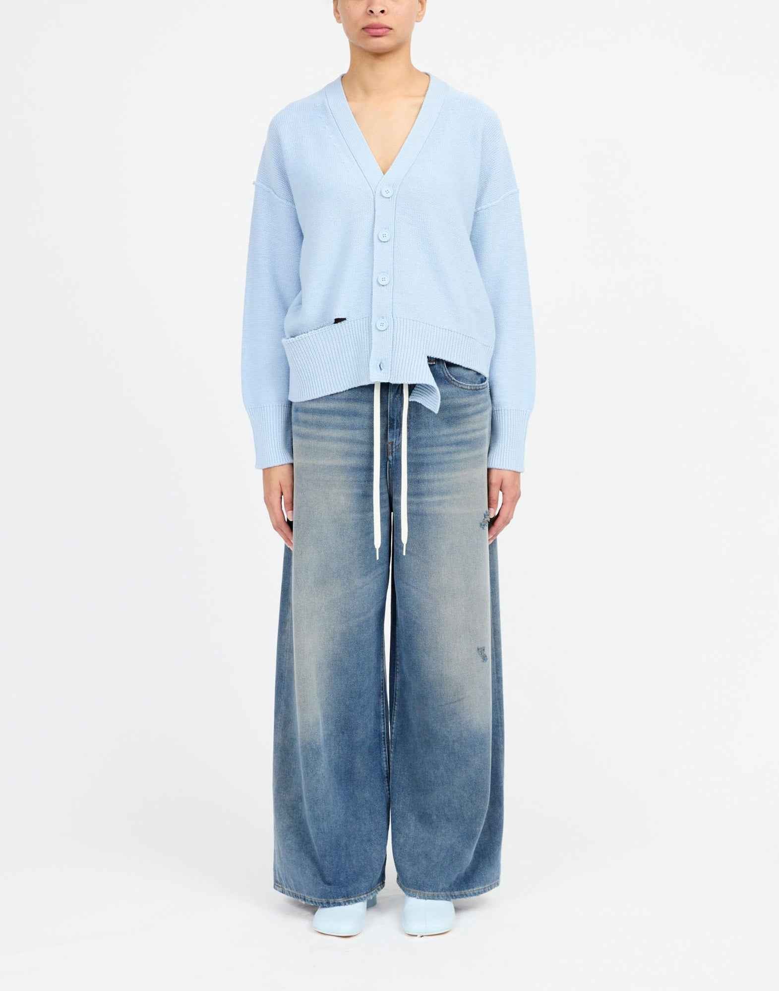 MM6 MAISON MARGIELA Cardigan con Motivo Distressed Froth Blue
