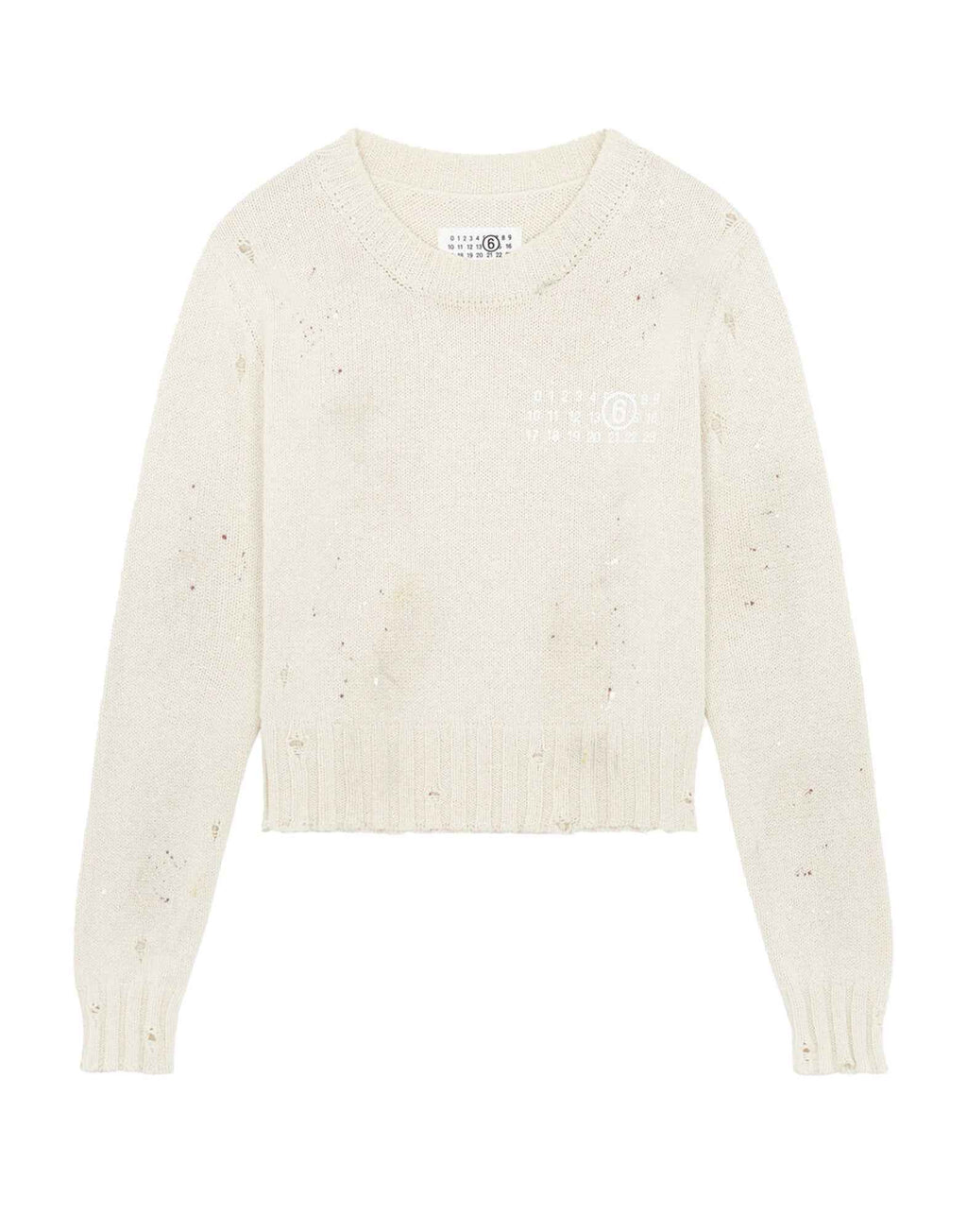 MM6 MAISON MARGIELA Maglia a Coste con Residui di Vernice Crema