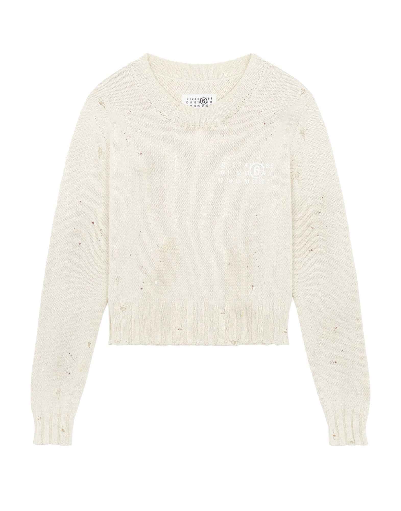 MM6 MAISON MARGIELA Maglia a Coste con Residui di Vernice Crema