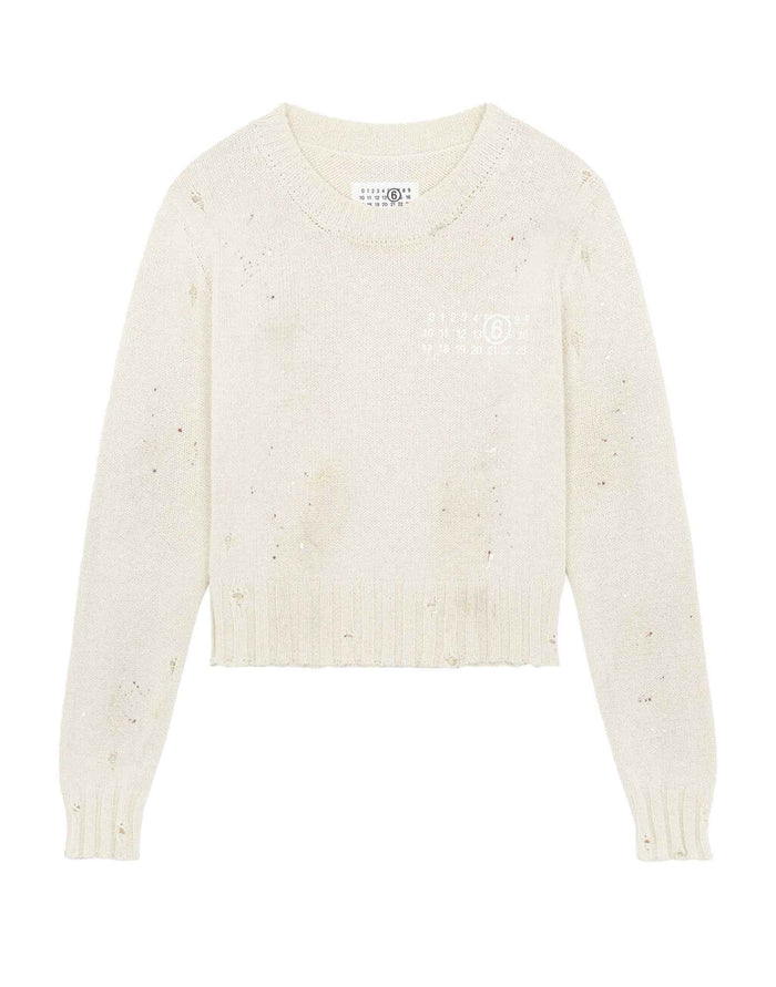 MM6 MAISON MARGIELA Maglia a Coste con Residui di Vernice Crema