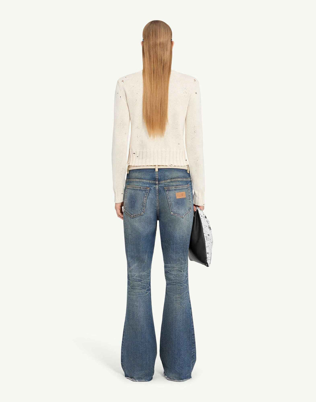 MM6 MAISON MARGIELA Maglia a Coste con Residui di Vernice Crema