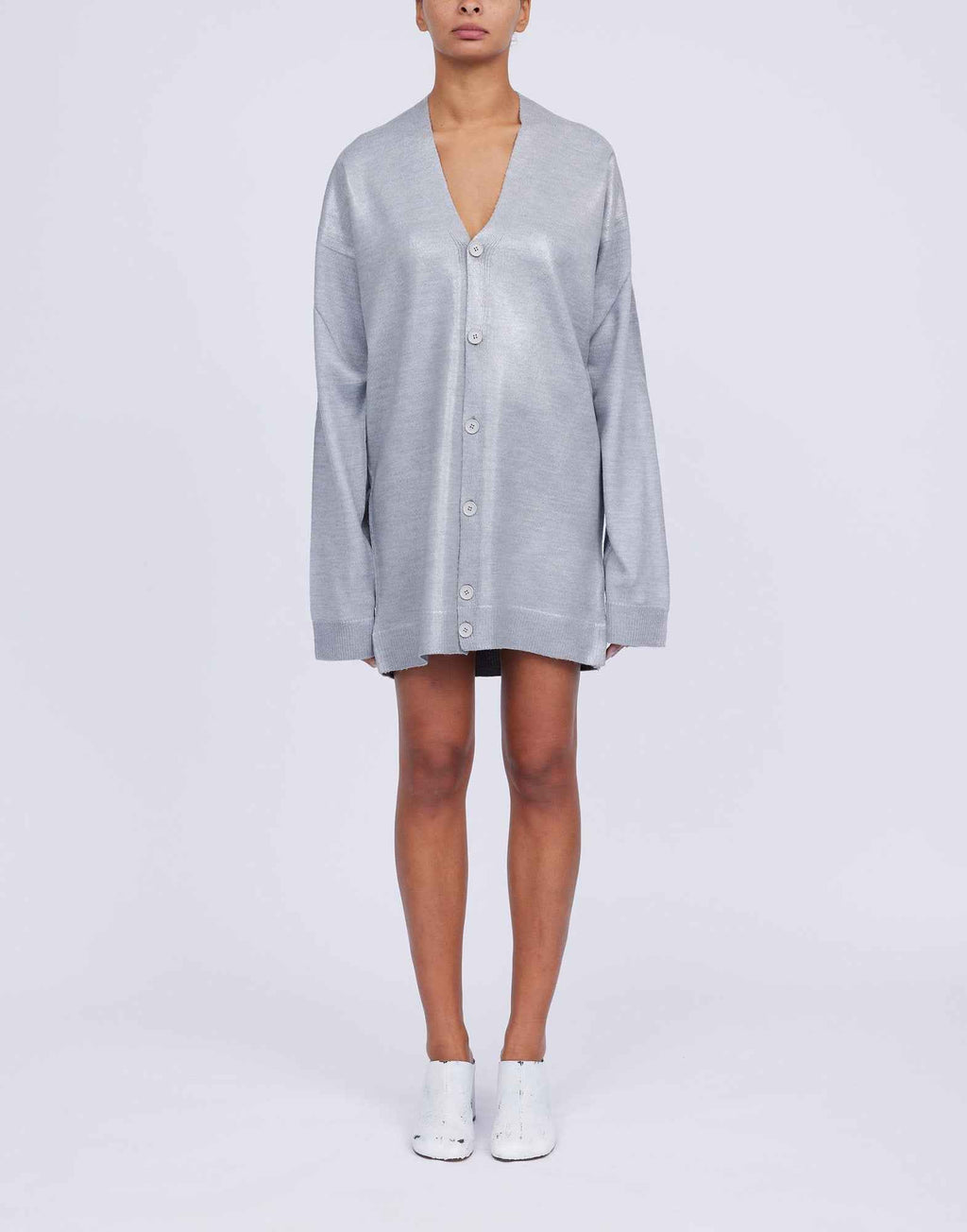 MM6 MAISON MARGIELA Cardigan in Misto Lana Spalmata Grigio Melange