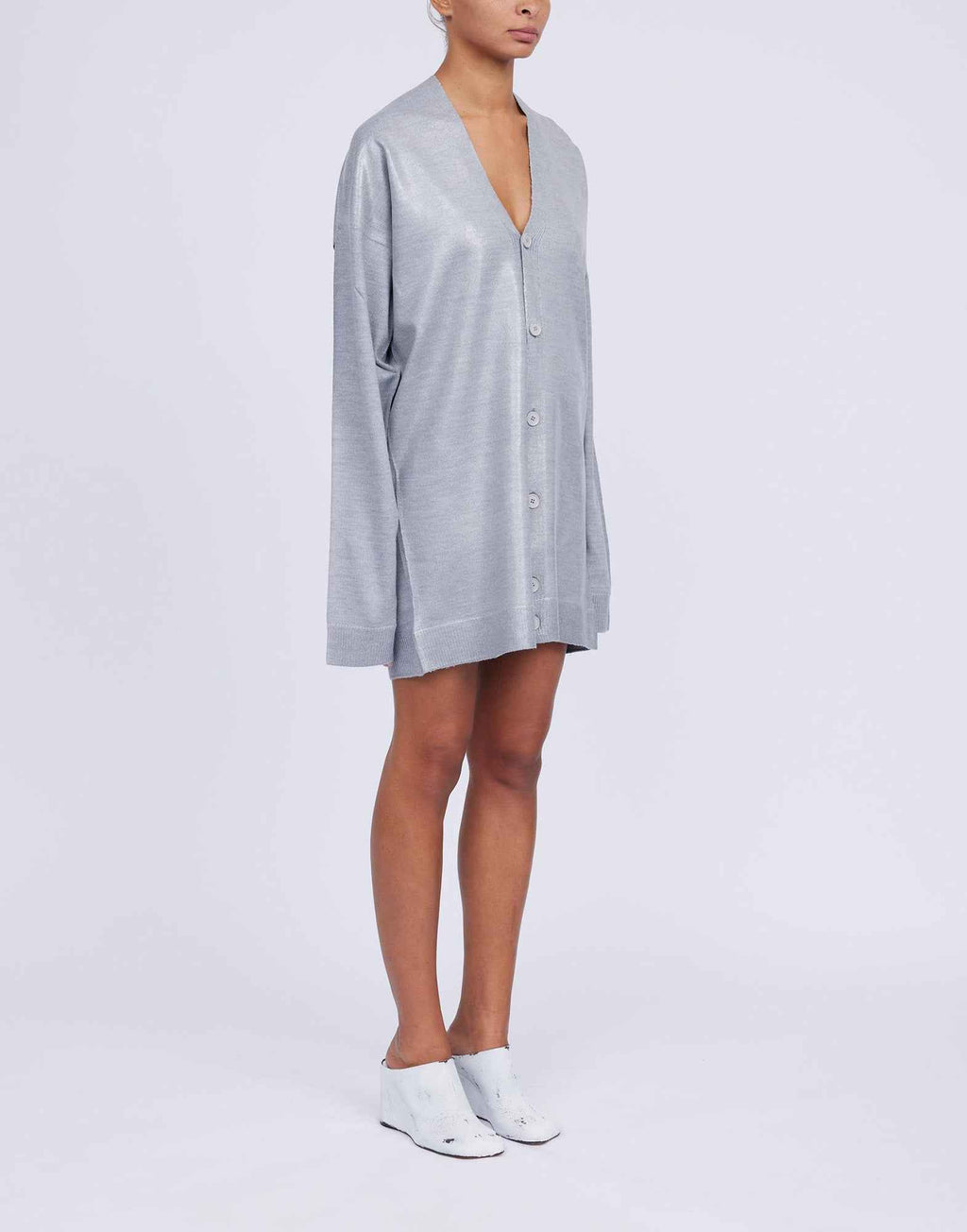 MM6 MAISON MARGIELA Cardigan in Misto Lana Spalmata Grigio Melange