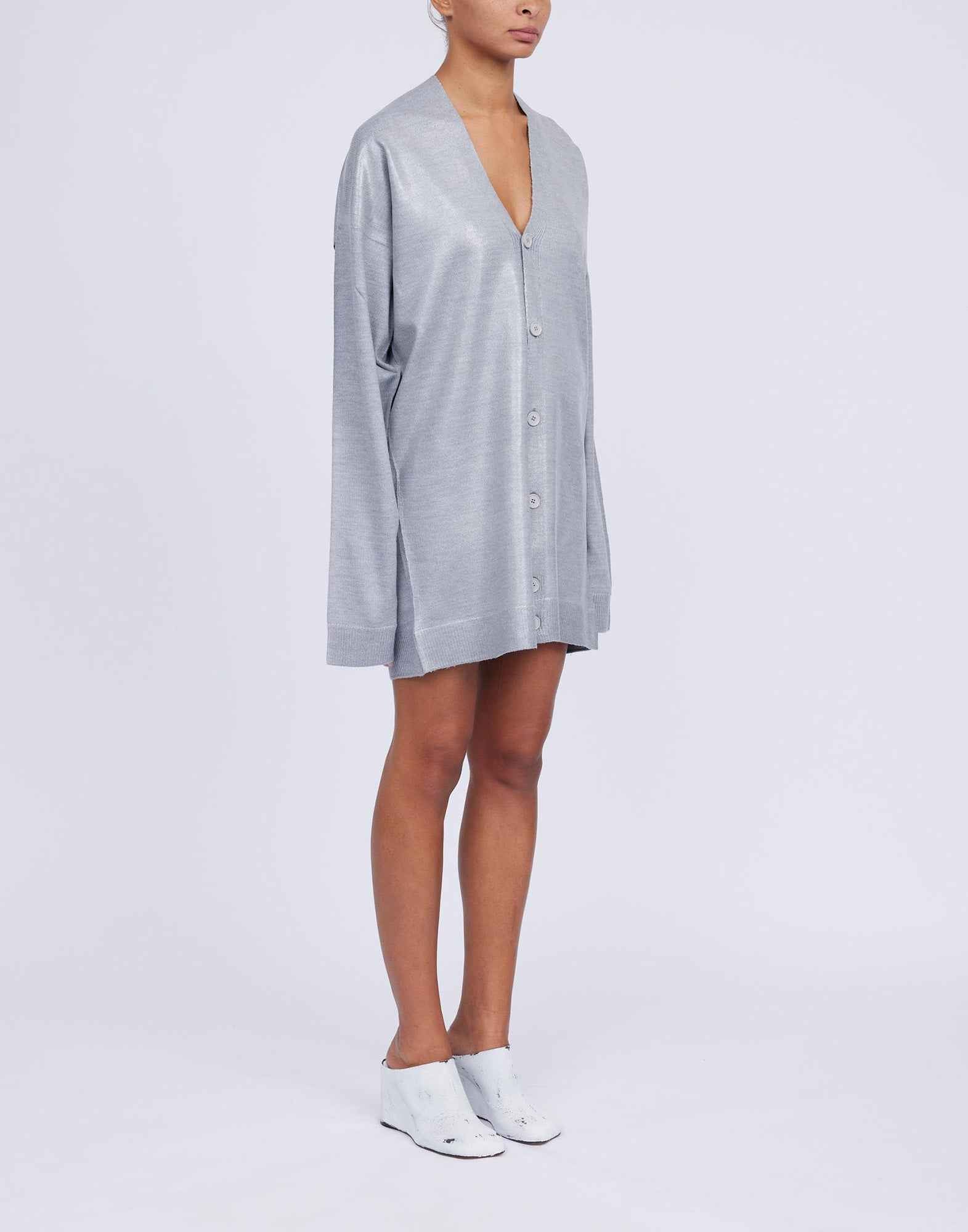 MM6 MAISON MARGIELA Cardigan in Misto Lana Spalmata Grigio Melange