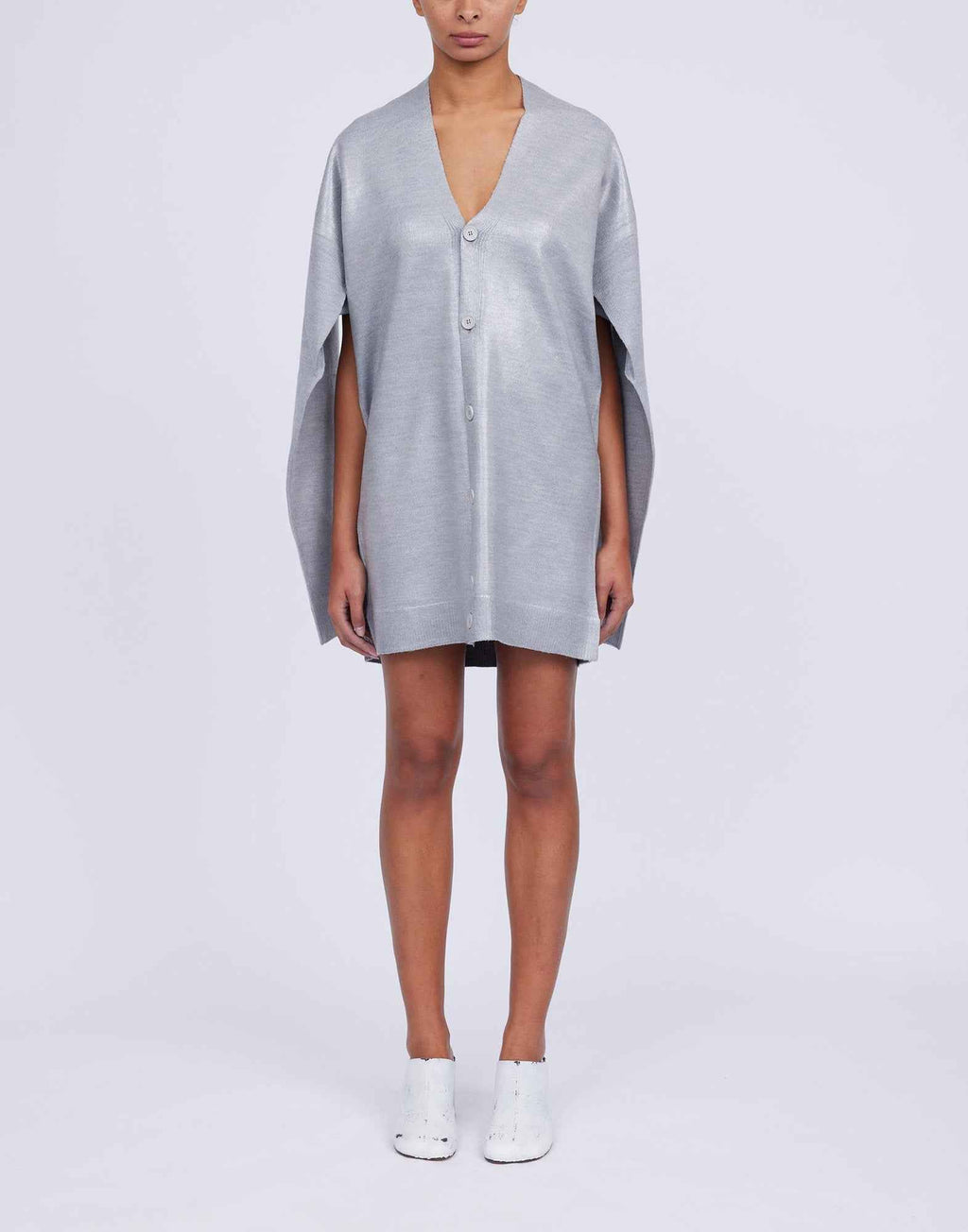 MM6 MAISON MARGIELA Cardigan in Misto Lana Spalmata Grigio Melange