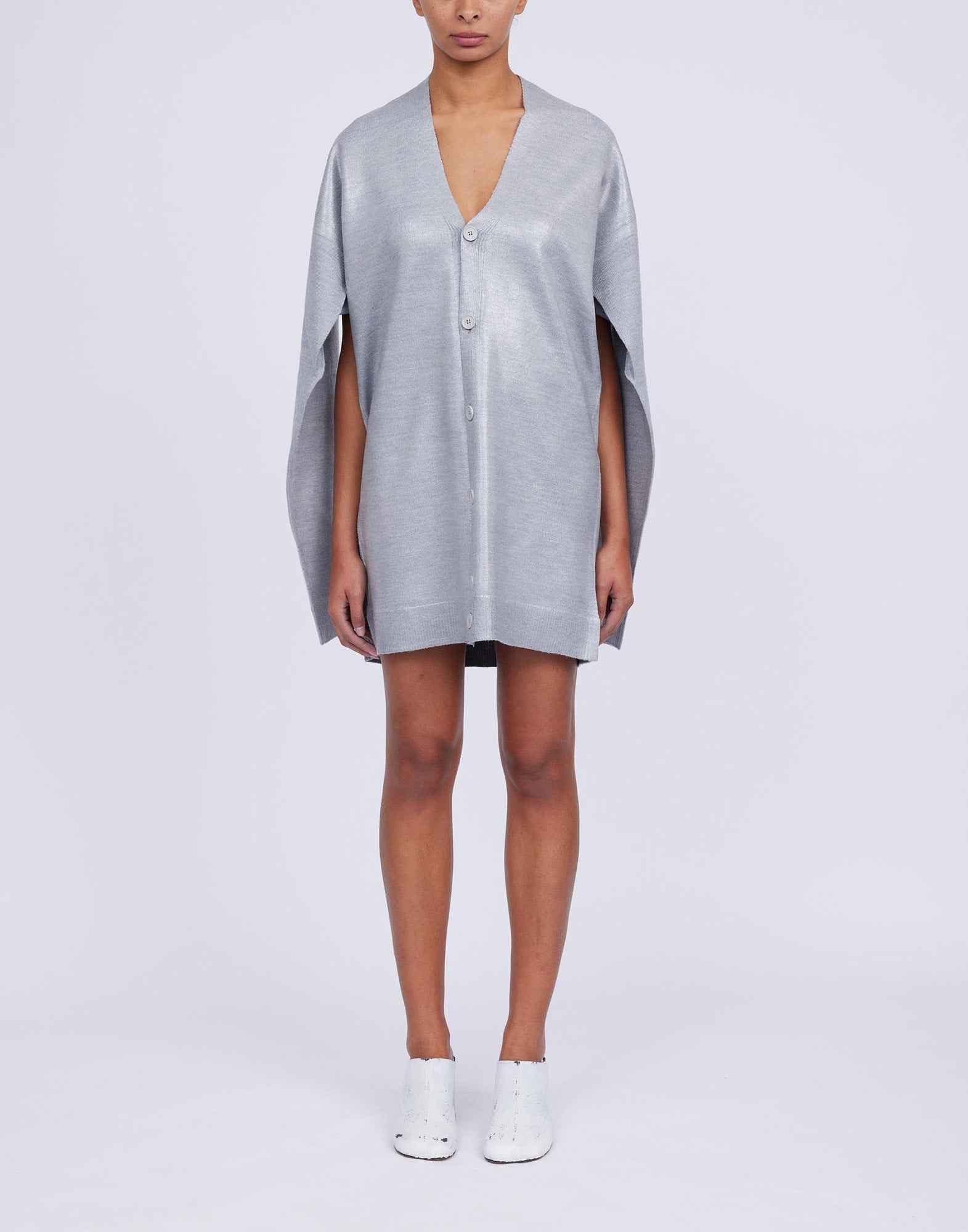 MM6 MAISON MARGIELA Cardigan in Misto Lana Spalmata Grigio Melange