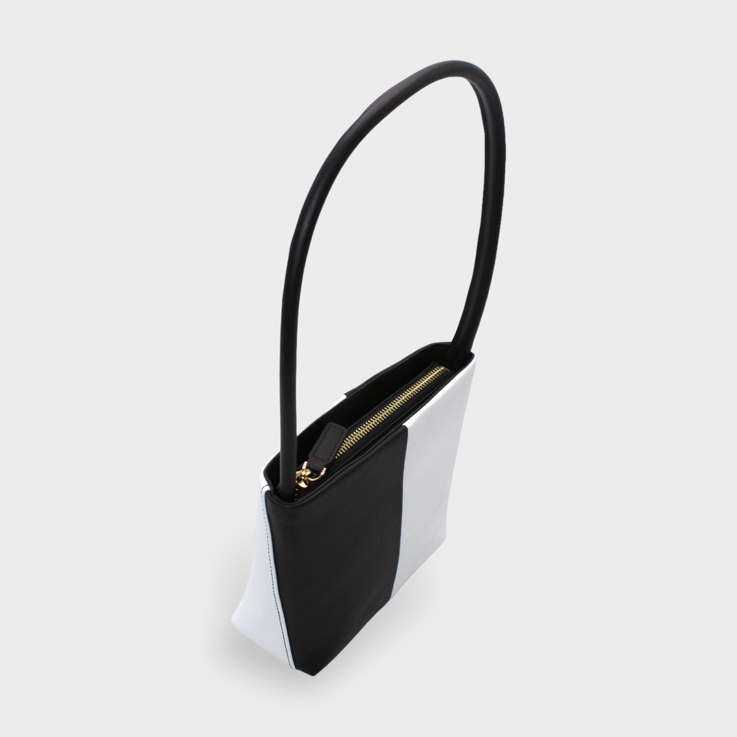 Aria - Apple Leather Midi Shoulder Bag Black & White