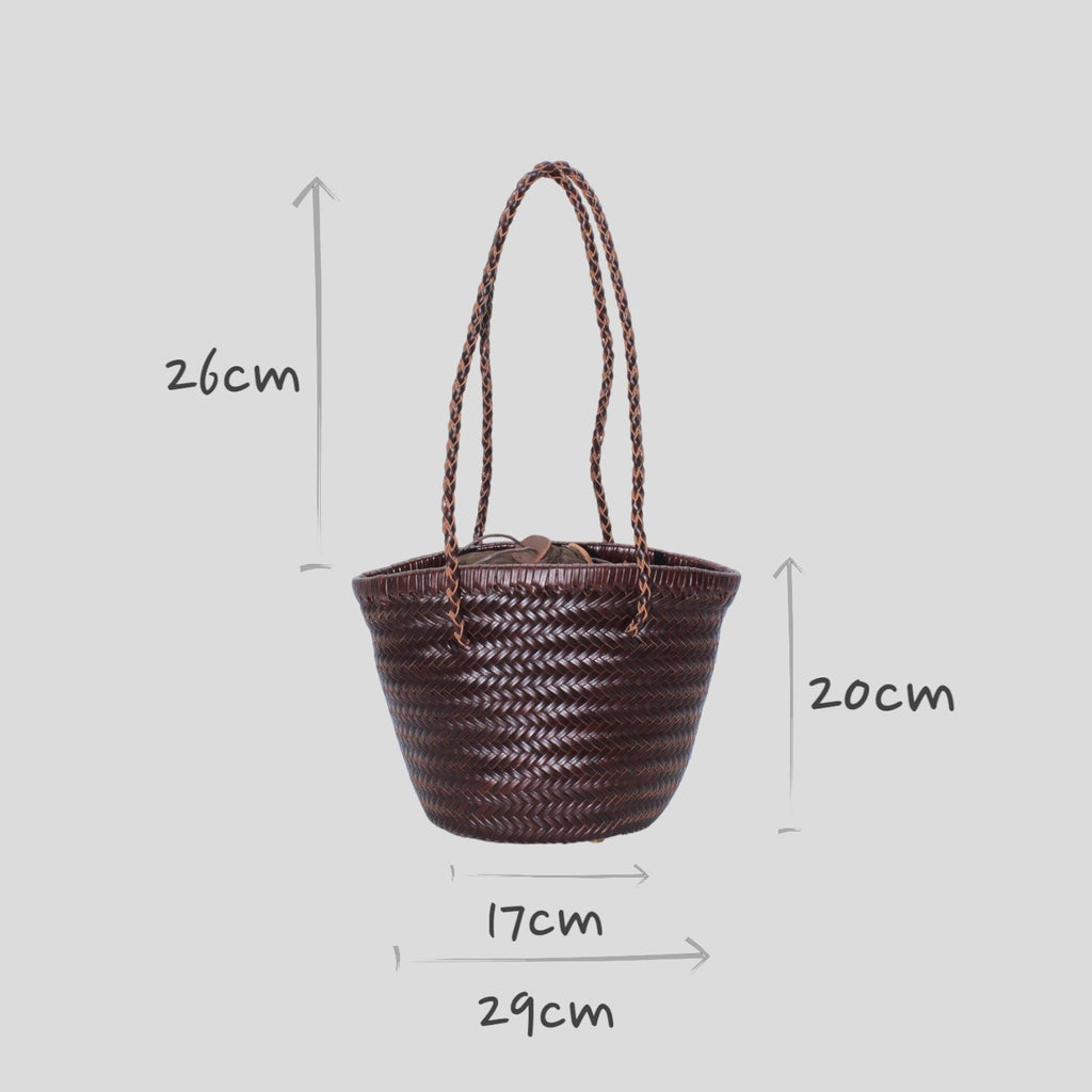 Carmel - Borsa a secchiello in pelle intrecciata a mano color cioccolato