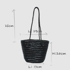 Carmel - Borsa a secchiello in pelle primo fiore intessuta a mano Nera
