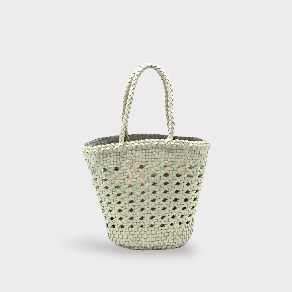Ivy - Borsa a Cesto in Pelle Pieno Fiore Intrecciata a Mano Bianco Crema