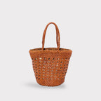 Ivy - Borsa a Cesto in Pelle Pieno Fiore Intrecciata a Mano Caramello