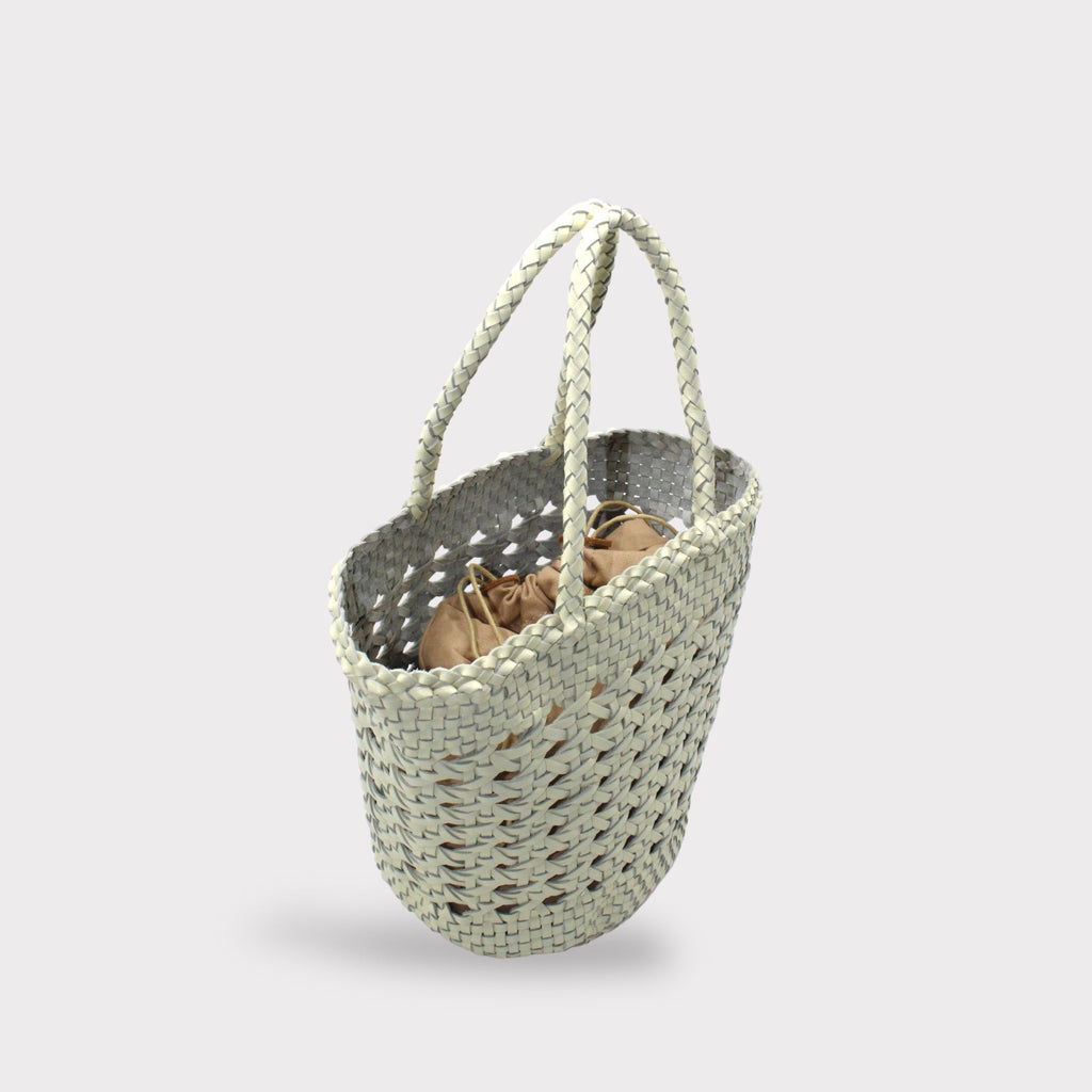 Ivy - Borsa a Cesto in Pelle Pieno Fiore Intrecciata a Mano Bianco Crema