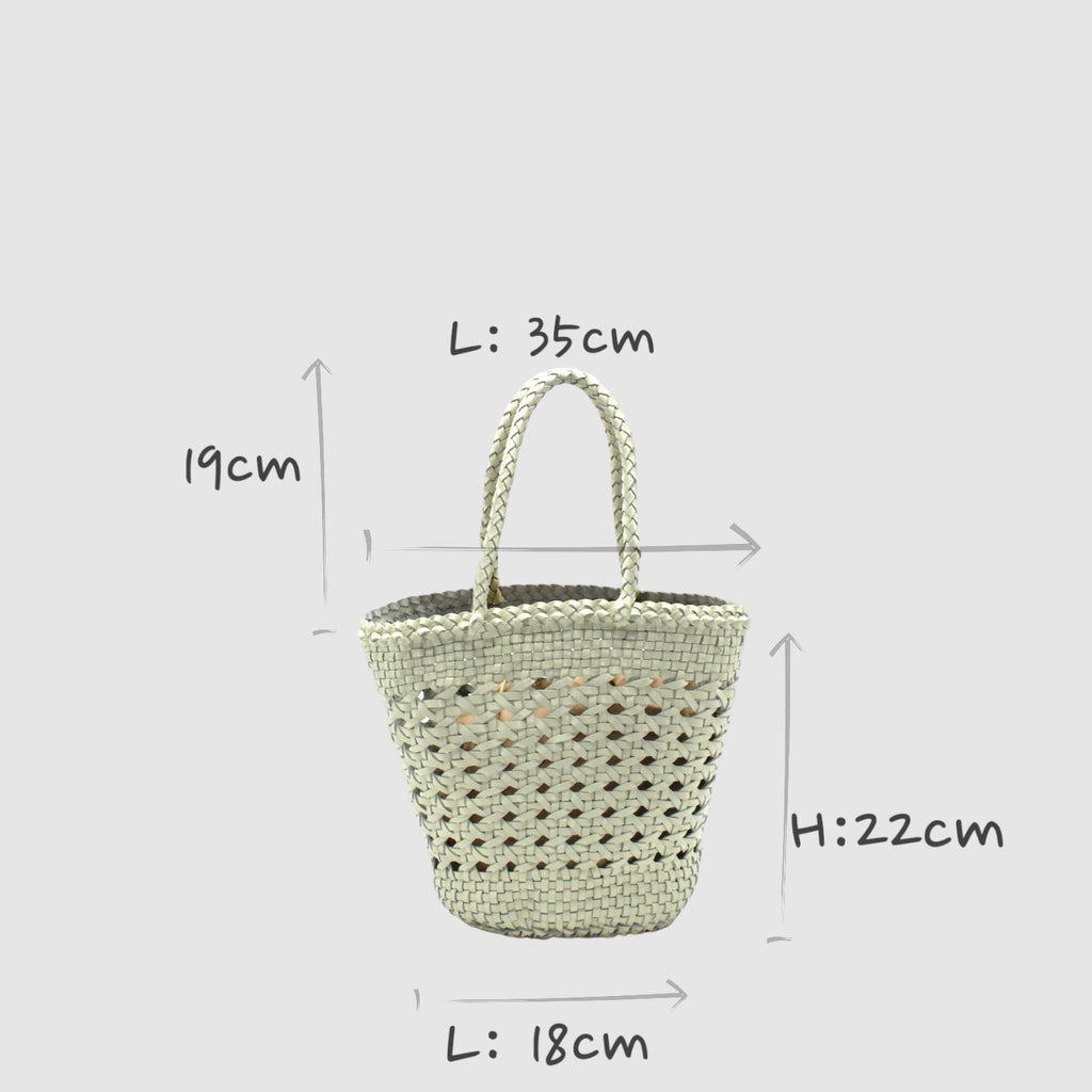 Ivy - Borsa a Cesto in Pelle Pieno Fiore Intrecciata a Mano Bianco Crema