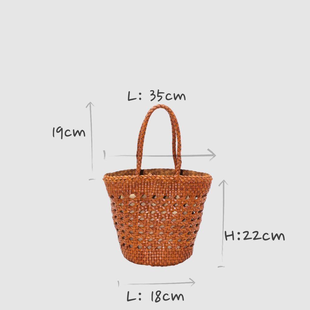 Ivy - Borsa a Cesto in Pelle Pieno Fiore Intrecciata a Mano Caramello