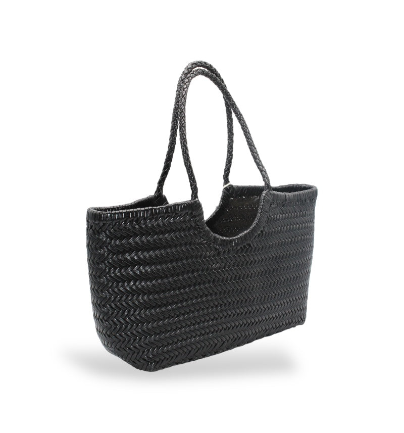 Carmel - Borsa a spalla in vera pelle a forma di U intrecciata a mano Nera