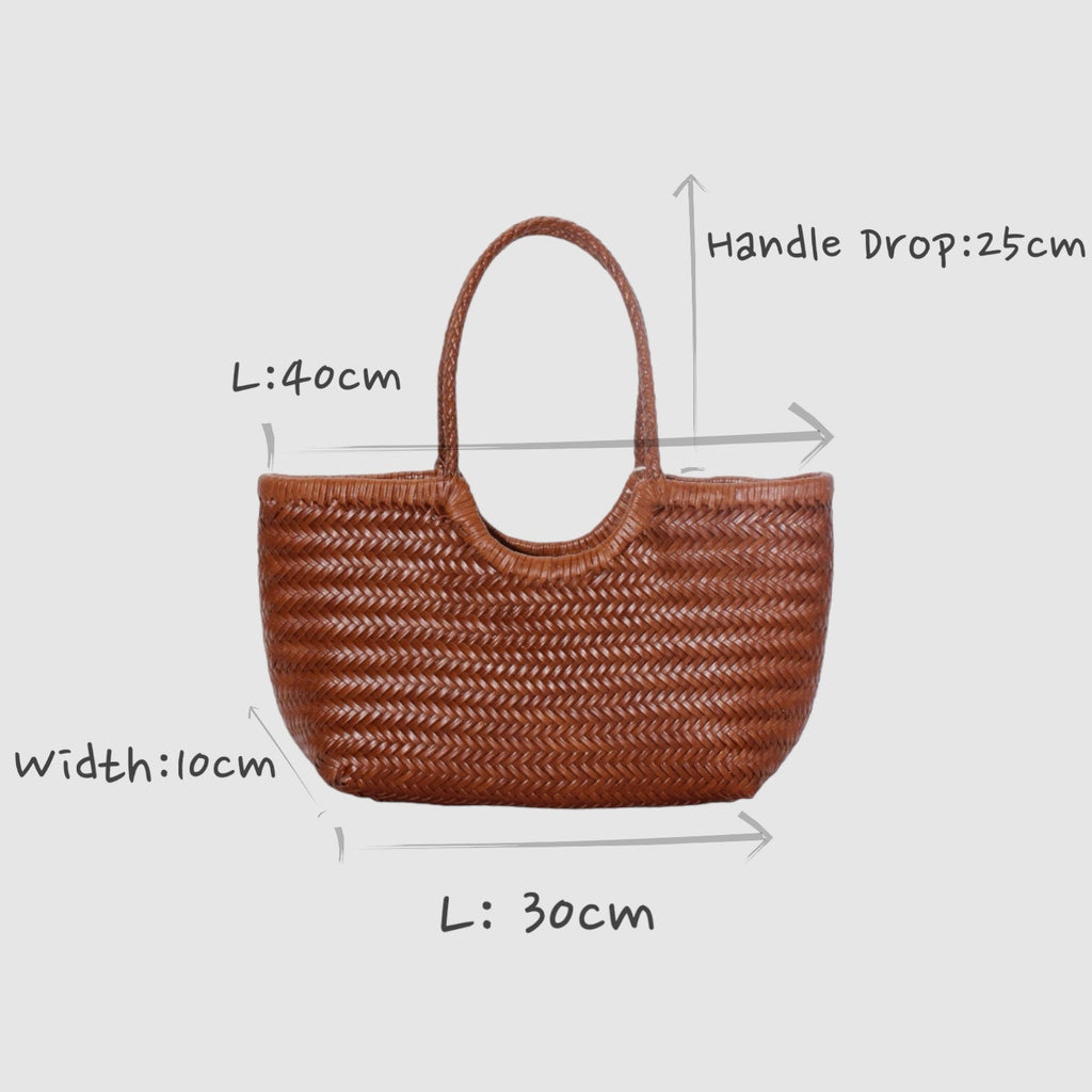 Carmel - Genuine Leather U Shape Handwoven Tote Bag Green