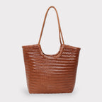 Liv - Handmade Woven Leather Tote Bag Caramel