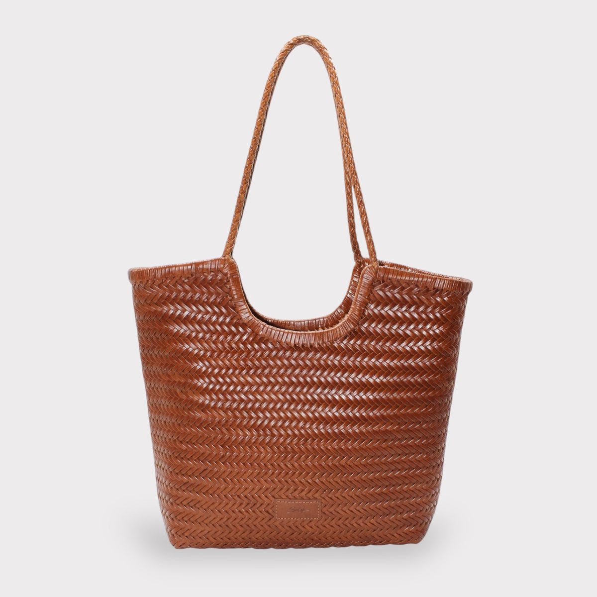 Liv - Handmade Woven Leather Tote Bag Caramel