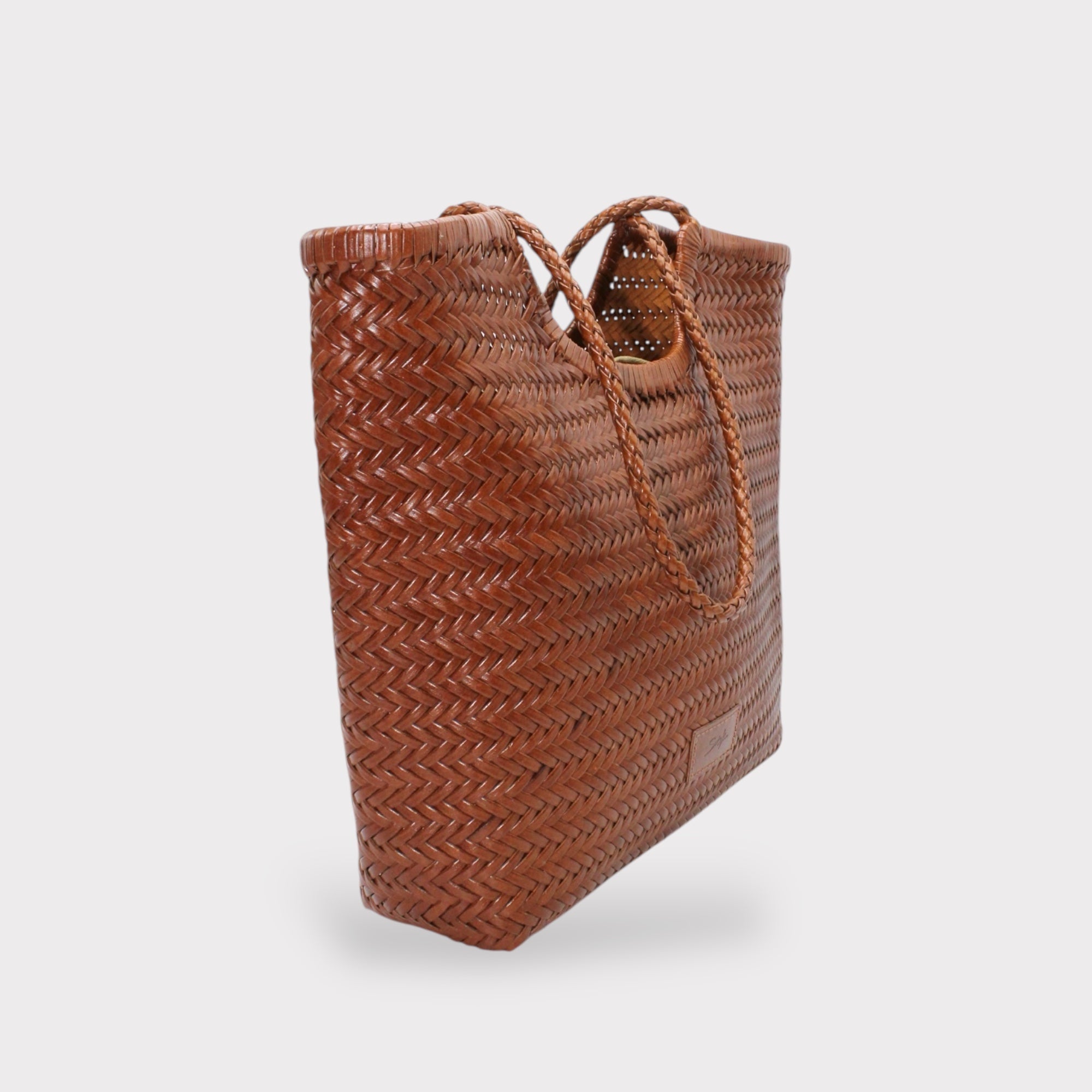 Liv - Handmade Woven Leather Tote Bag Caramel