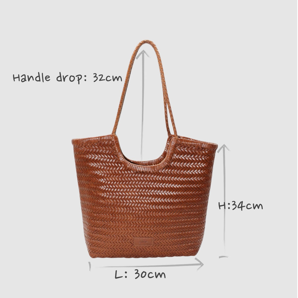 Liv - Handmade Woven Leather Tote Bag Caramel