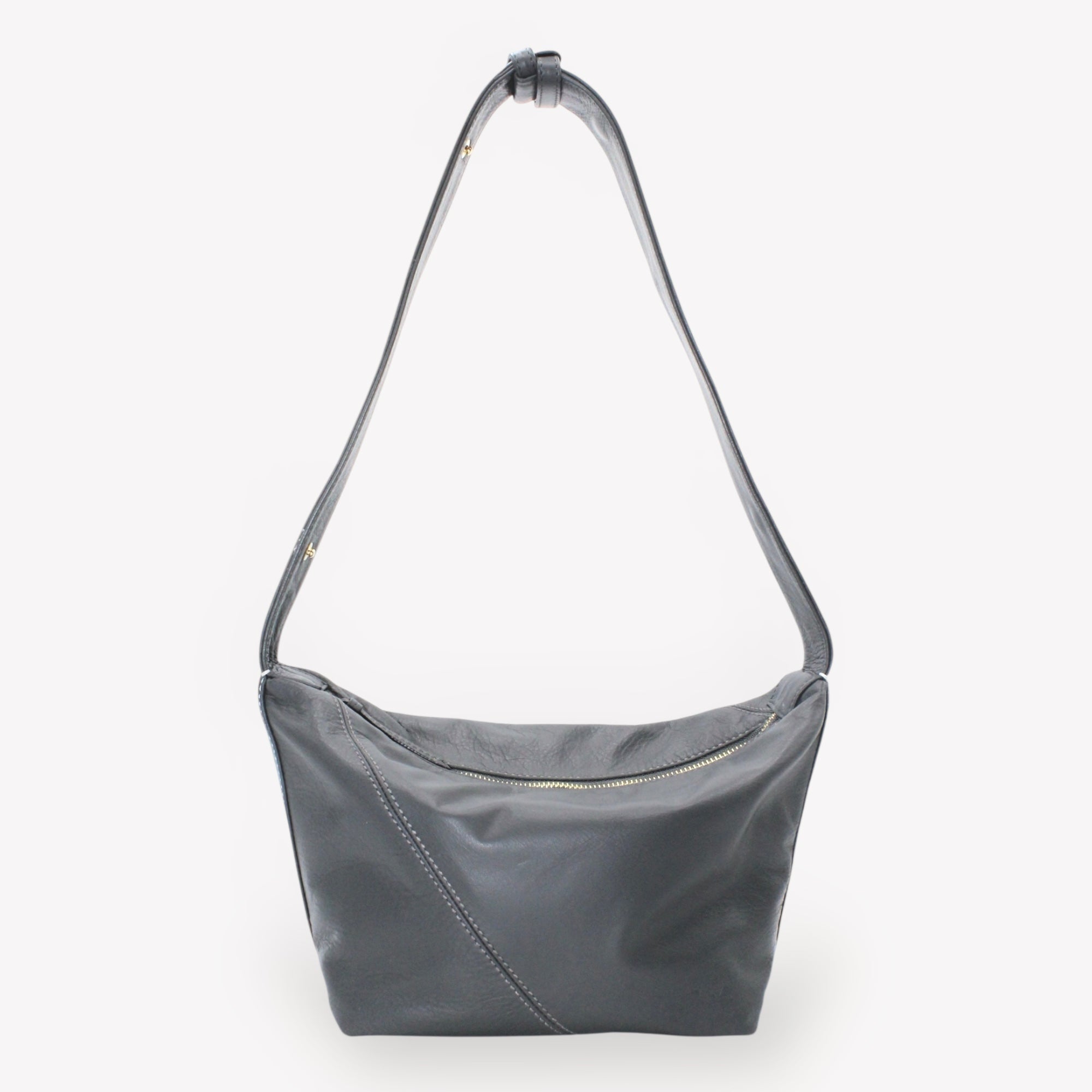 Evy - Genuine Leather Pouch Shoulder Bag Ash Grey