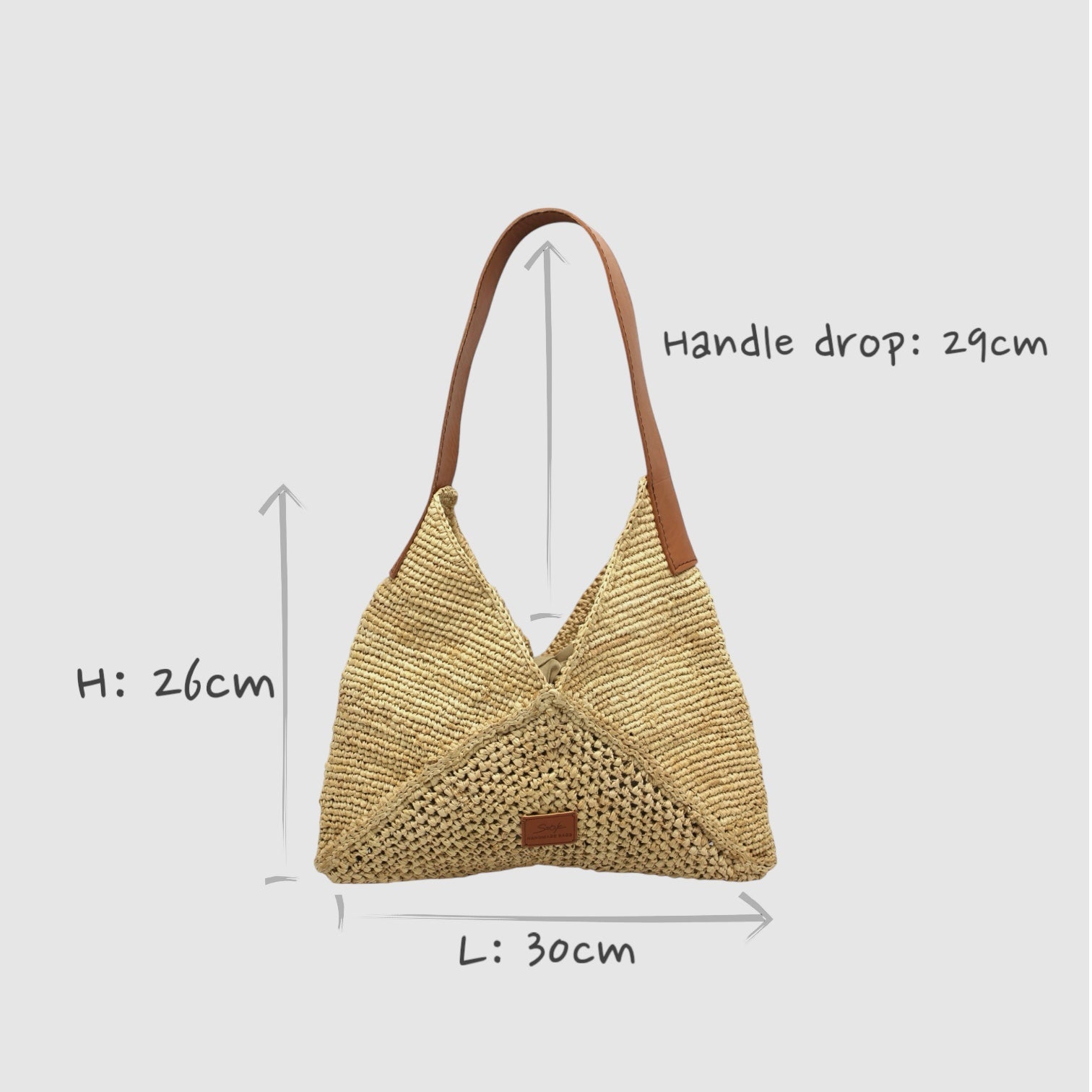 Vanda - Handmade Natural Raffia V-cut Shoulder Bag M