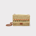 Zera - Borsa Messenger Fatta a Mano in Raffia Naturale Verde Pastello e Ambra