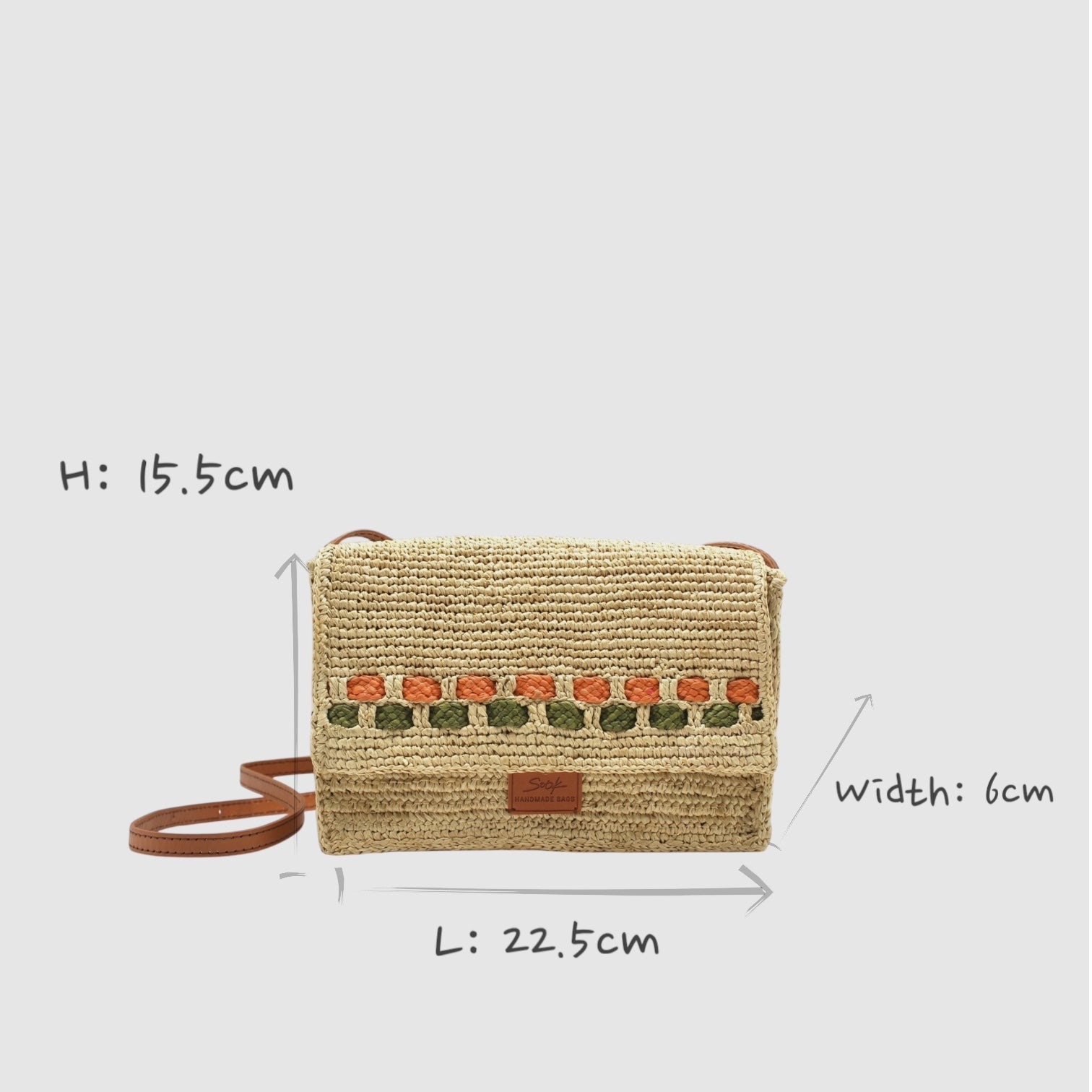 Zera - Borsa Messenger Fatta a Mano in Raffia Naturale Verde Pastello e Ambra