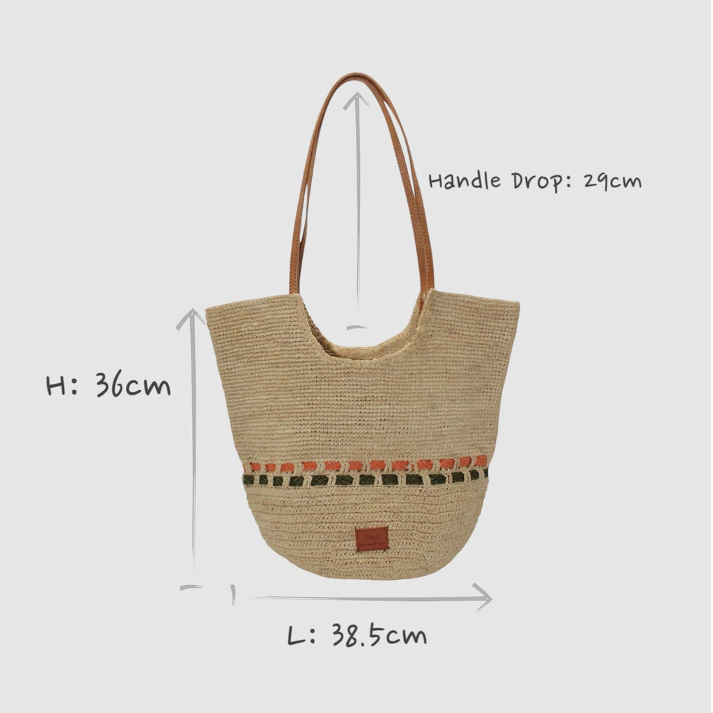 Zola - Handmade Natural Raffia Tote Bag Pastel Green and Amber