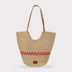 Zola - Handmade Natural Raffia Tote Bag Fuchsia and Orange