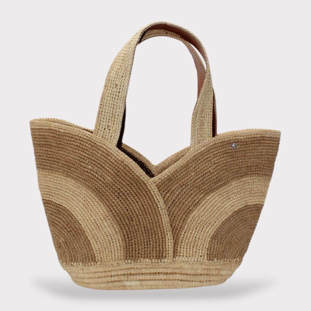 Yasmin - Borsa Tote a Tulipano Fatta a Mano in Rafia Naturale Colore Kaki